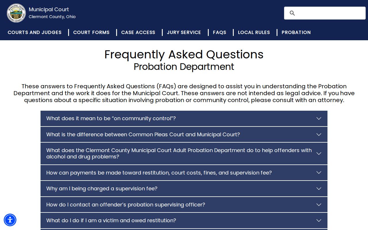 Clermont County probation FAQ for post-release supervision